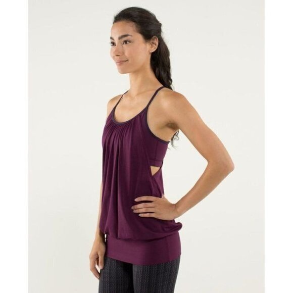 Lululemon No Limits Yoga Tank & Shelf Bra Plum/Hyper Stripe Plum Size 4/XXS - Picture 1 of 8